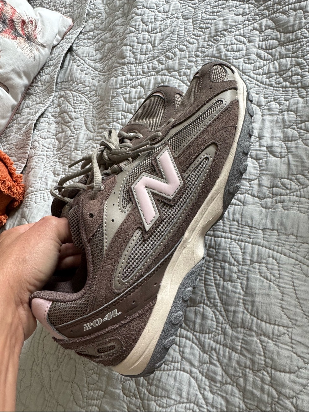 New Balance Women’s 204L Taupe with Light Pink Accent Sneakers
